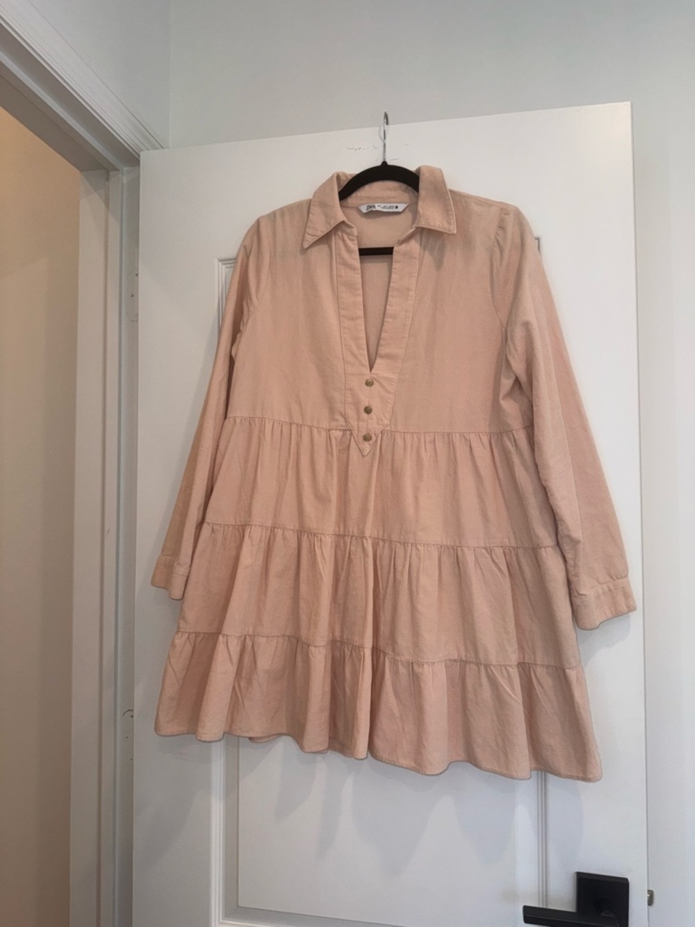 Zara Blush Tiered Long Sleeve Tunic Dress